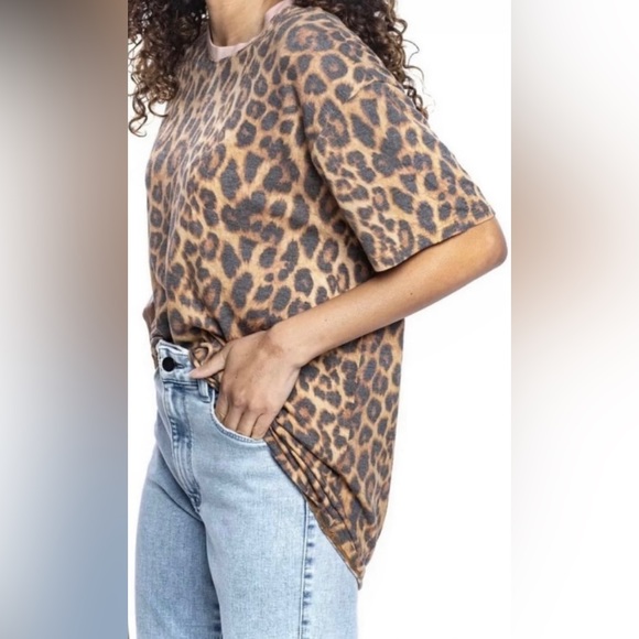 New! Found Denim Vintage Leopard/Pink Ringer T Shirt Size Large 🐆 - Picture 2 of 13